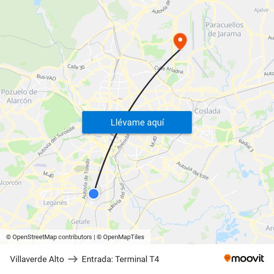 Villaverde Alto to Entrada: Terminal T4 map