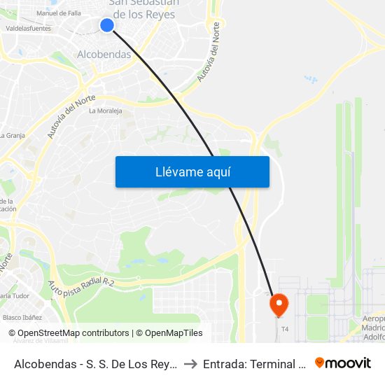 Alcobendas - S. S. De Los Reyes to Entrada: Terminal T4 map