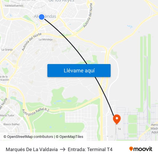 Marqués De La Valdavia to Entrada: Terminal T4 map