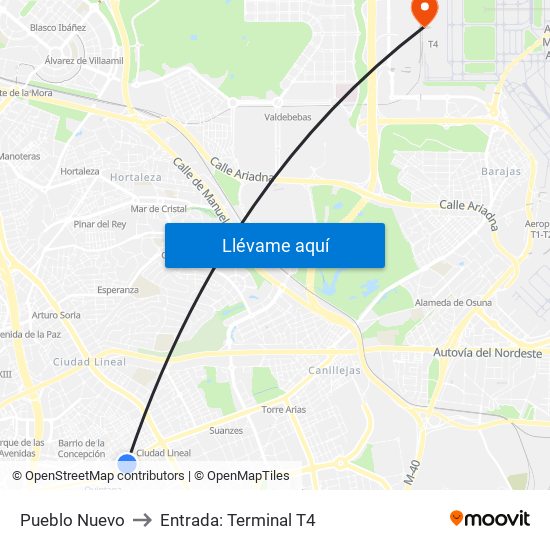 Pueblo Nuevo to Entrada: Terminal T4 map