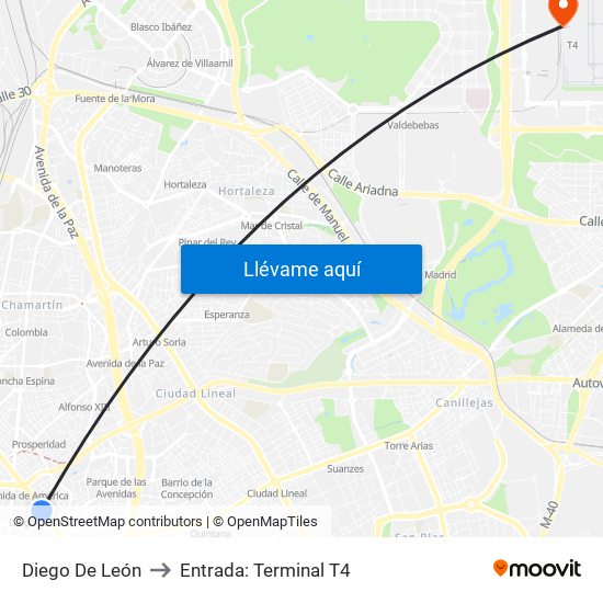 Diego De León to Entrada: Terminal T4 map