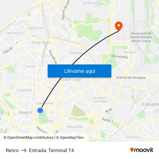 Retiro to Entrada: Terminal T4 map