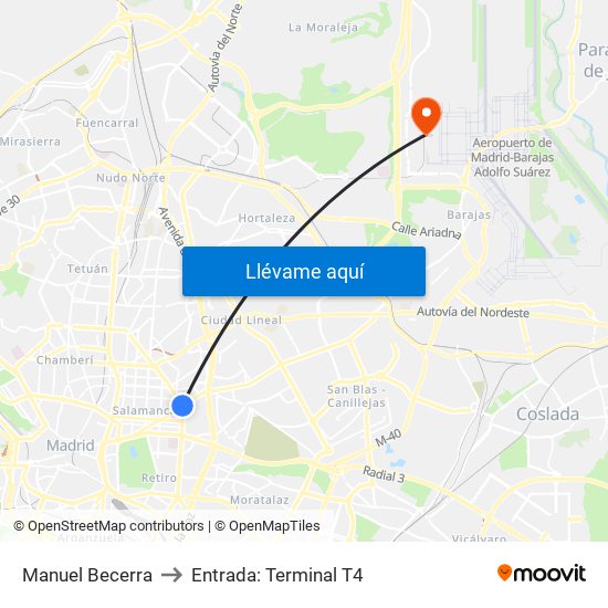 Manuel Becerra to Entrada: Terminal T4 map