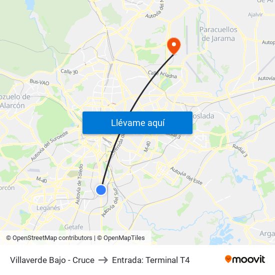 Villaverde Bajo - Cruce to Entrada: Terminal T4 map