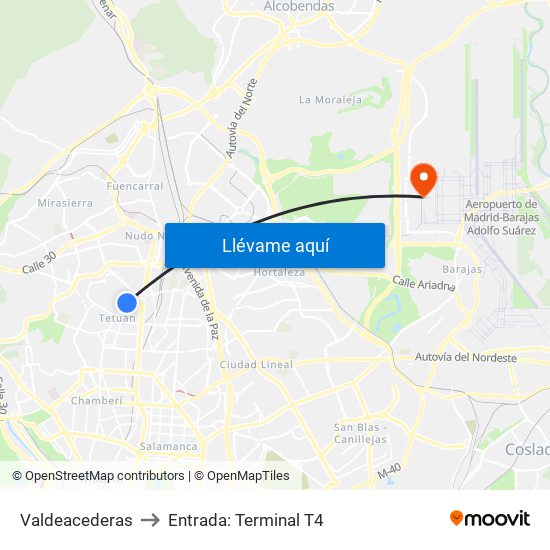 Valdeacederas to Entrada: Terminal T4 map