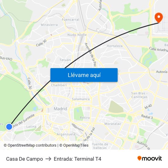 Casa De Campo to Entrada: Terminal T4 map