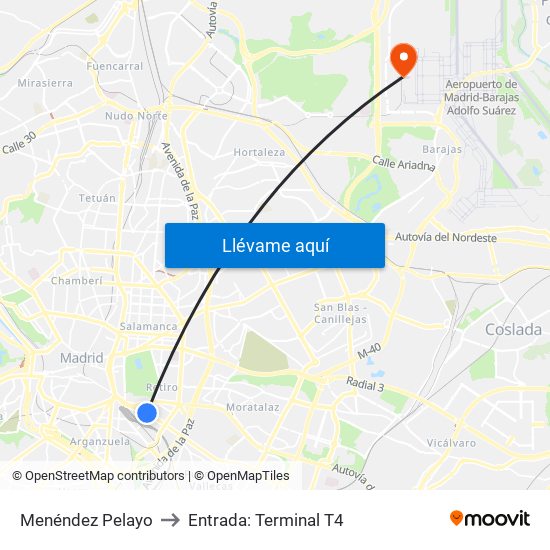 Menéndez Pelayo to Entrada: Terminal T4 map