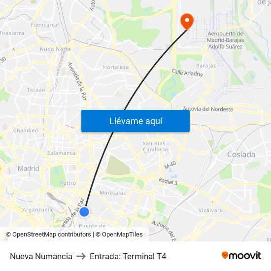 Nueva Numancia to Entrada: Terminal T4 map