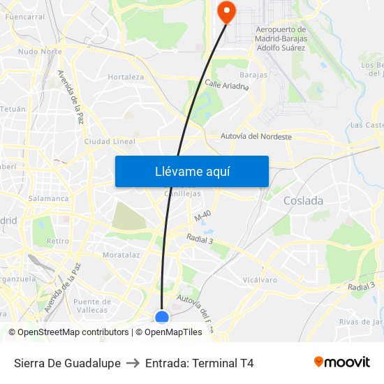 Sierra De Guadalupe to Entrada: Terminal T4 map