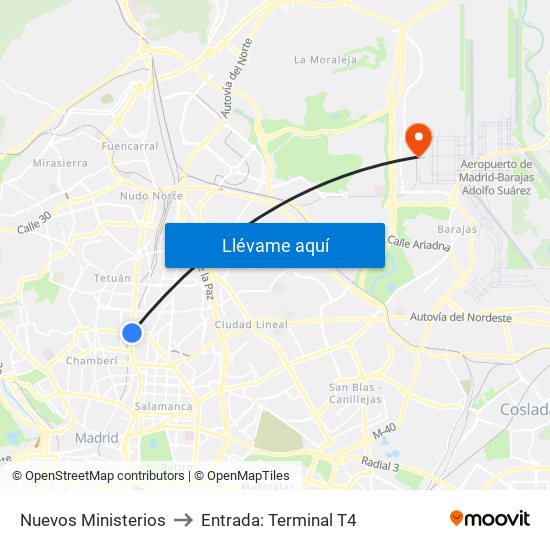 Nuevos Ministerios to Entrada: Terminal T4 map