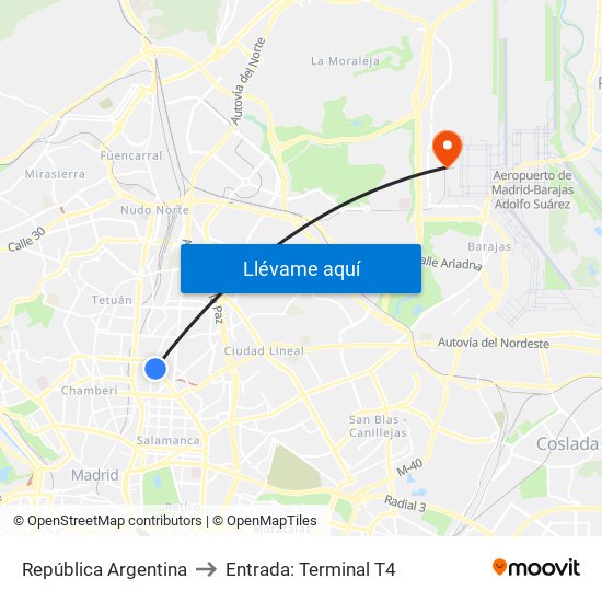 República Argentina to Entrada: Terminal T4 map
