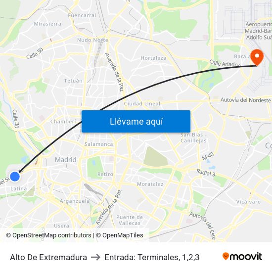 Alto De Extremadura to Entrada: Terminales, 1,2,3 map