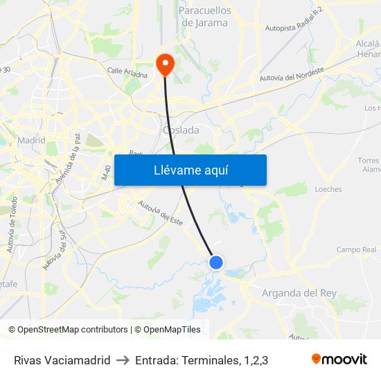 Rivas Vaciamadrid to Entrada: Terminales, 1,2,3 map