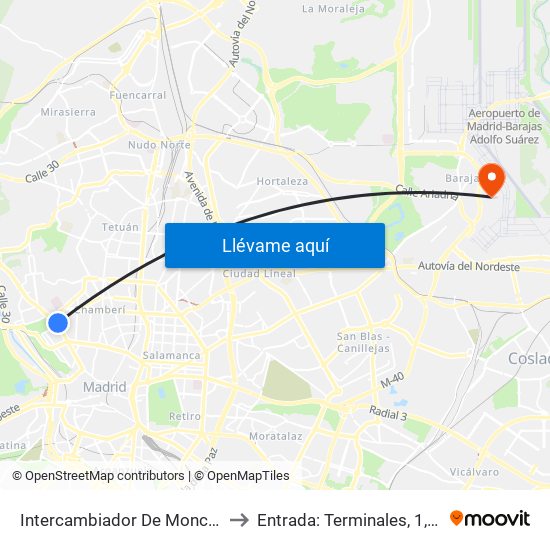 Intercambiador De Moncloa to Entrada: Terminales, 1,2,3 map