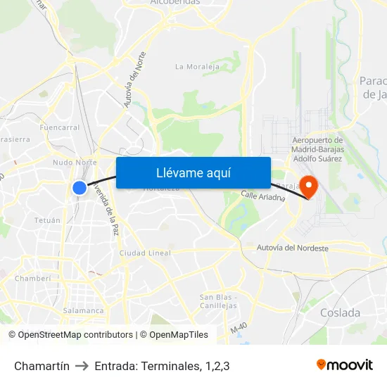 Chamartín to Entrada: Terminales, 1,2,3 map