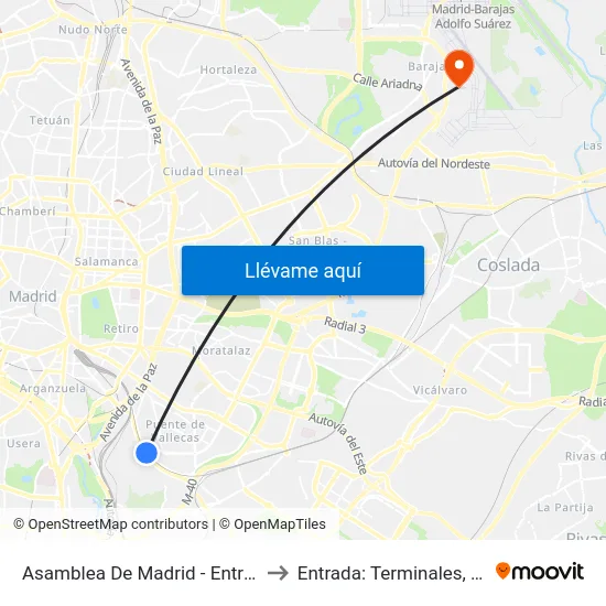 Asamblea De Madrid - Entrevías to Entrada: Terminales, 1,2,3 map