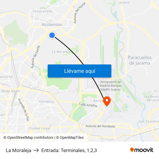 La Moraleja to Entrada: Terminales, 1,2,3 map