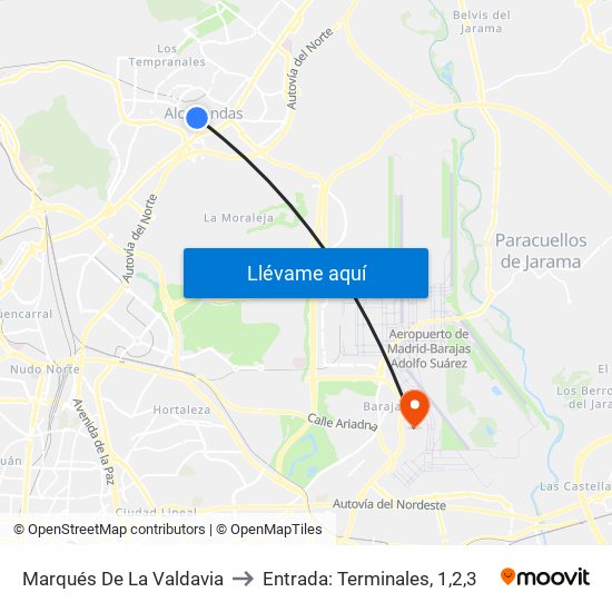 Marqués De La Valdavia to Entrada: Terminales, 1,2,3 map