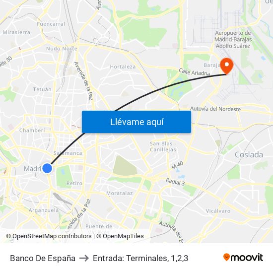 Banco De España to Entrada: Terminales, 1,2,3 map