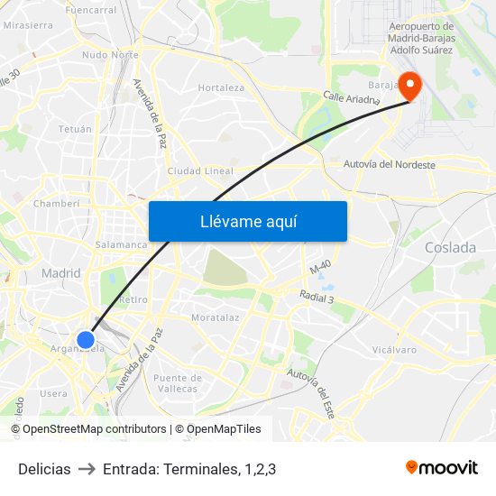 Delicias to Entrada: Terminales, 1,2,3 map