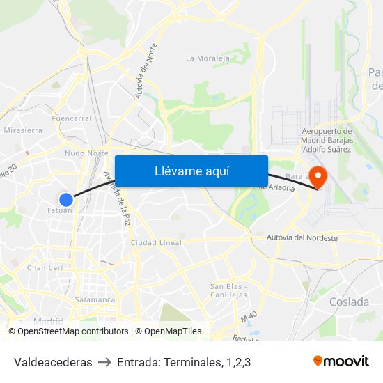 Valdeacederas to Entrada: Terminales, 1,2,3 map