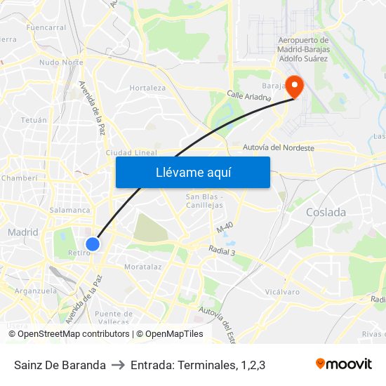 Sainz De Baranda to Entrada: Terminales, 1,2,3 map