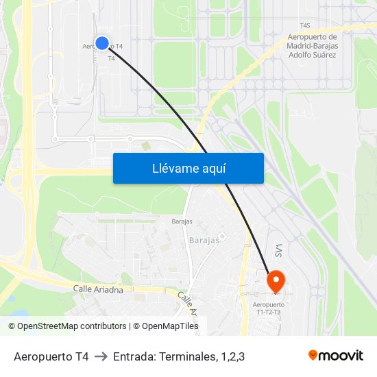 Aeropuerto T4 to Entrada: Terminales, 1,2,3 map
