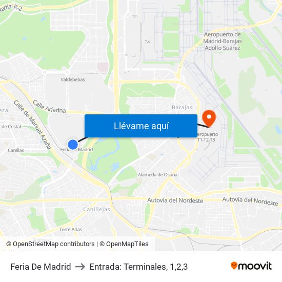Feria De Madrid to Entrada: Terminales, 1,2,3 map