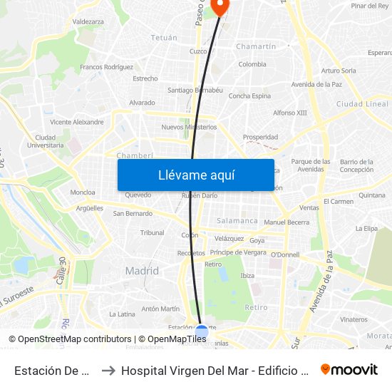 Estación De Atocha to Hospital Virgen Del Mar - Edificio López Pozas map