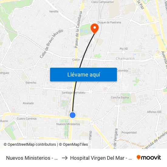 Nuevos Ministerios - Centro Comercial to Hospital Virgen Del Mar - Edificio López Pozas map