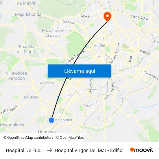 Hospital De Fuenlabrada to Hospital Virgen Del Mar - Edificio López Pozas map