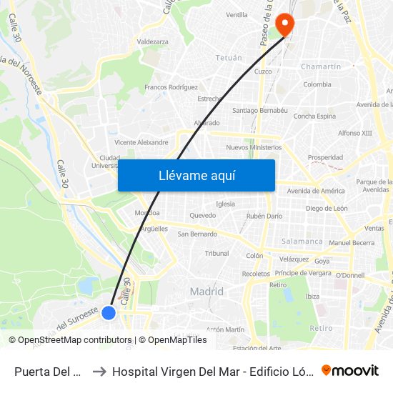 Puerta Del Ángel to Hospital Virgen Del Mar - Edificio López Pozas map