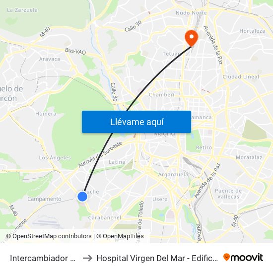 Intercambiador De Aluche to Hospital Virgen Del Mar - Edificio López Pozas map
