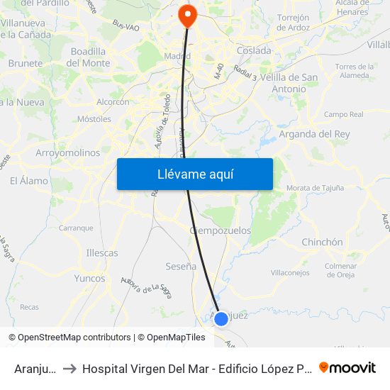 Aranjuez to Hospital Virgen Del Mar - Edificio López Pozas map