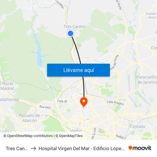 Tres Cantos to Hospital Virgen Del Mar - Edificio López Pozas map
