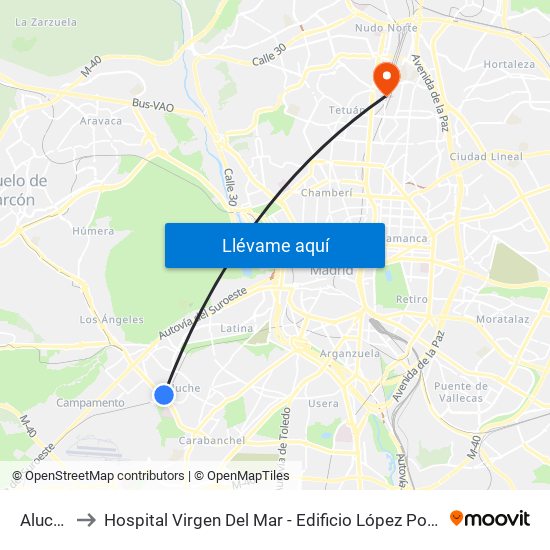 Aluche to Hospital Virgen Del Mar - Edificio López Pozas map