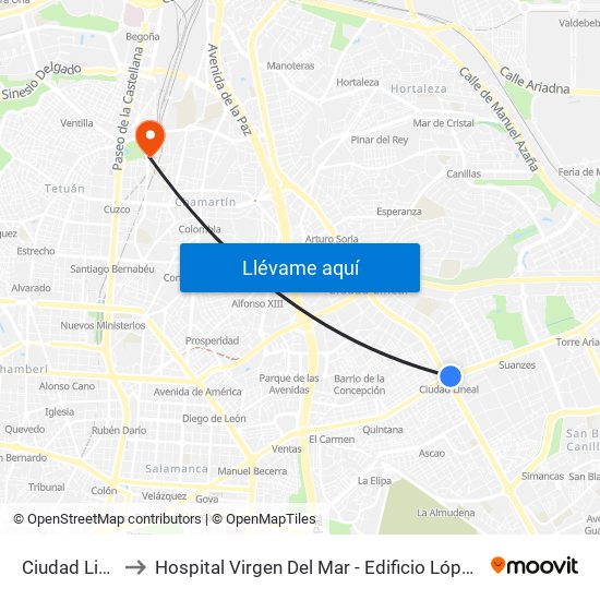 Ciudad Lineal to Hospital Virgen Del Mar - Edificio López Pozas map