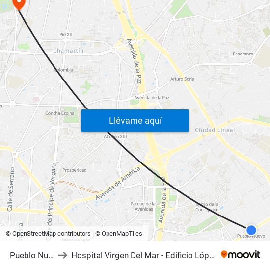 Pueblo Nuevo to Hospital Virgen Del Mar - Edificio López Pozas map