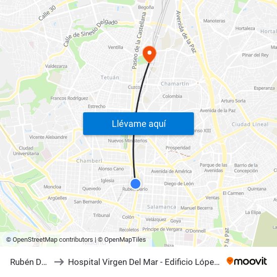Rubén Darío to Hospital Virgen Del Mar - Edificio López Pozas map