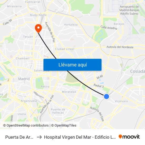 Puerta De Arganda to Hospital Virgen Del Mar - Edificio López Pozas map