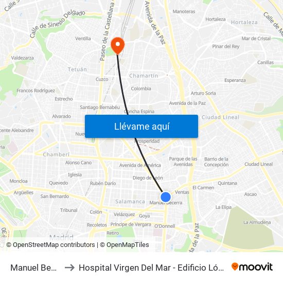 Manuel Becerra to Hospital Virgen Del Mar - Edificio López Pozas map