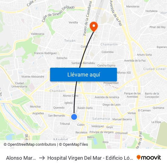 Alonso Martínez to Hospital Virgen Del Mar - Edificio López Pozas map