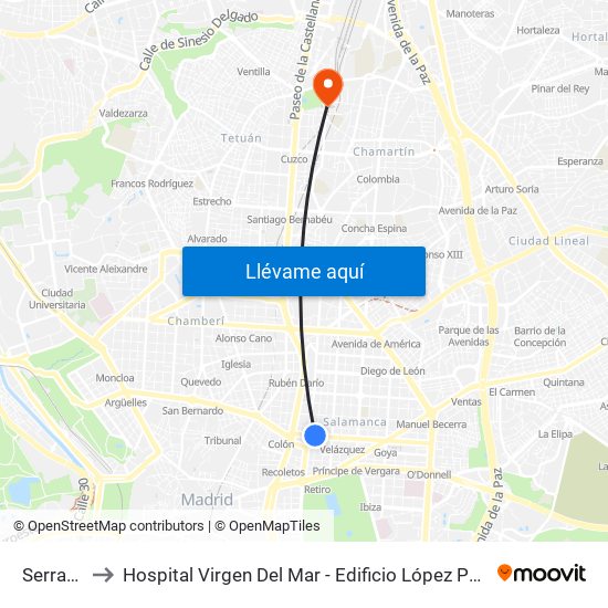 Serrano to Hospital Virgen Del Mar - Edificio López Pozas map