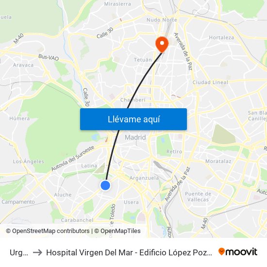 Urgel to Hospital Virgen Del Mar - Edificio López Pozas map
