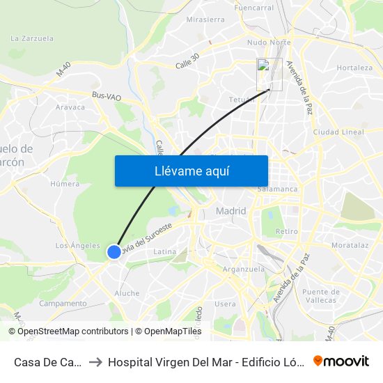 Casa De Campo to Hospital Virgen Del Mar - Edificio López Pozas map