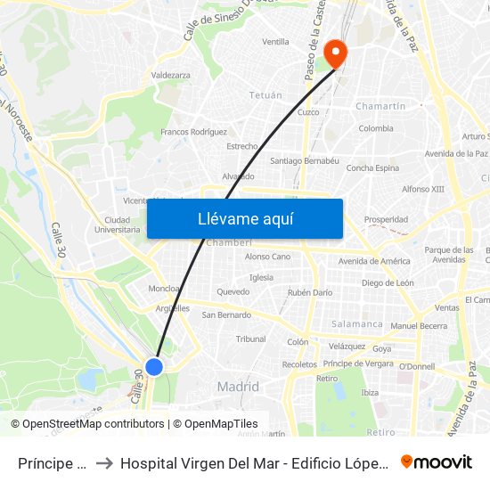 Príncipe Pío to Hospital Virgen Del Mar - Edificio López Pozas map