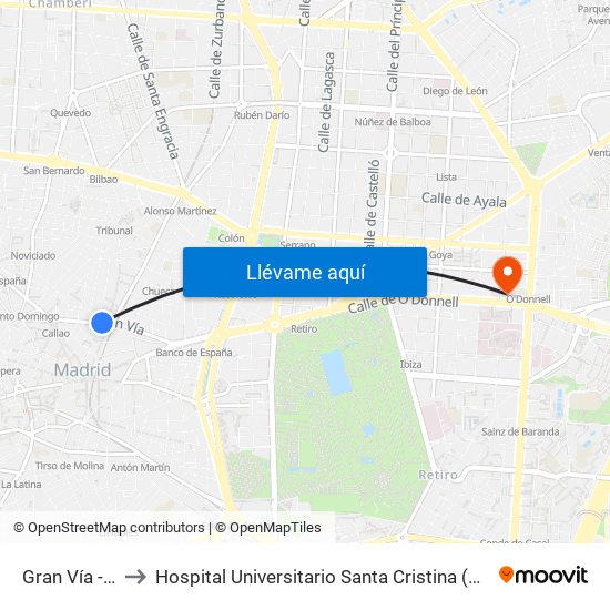 Gran Vía - Montera to Hospital Universitario Santa Cristina (Hospital Univ. Santa Cristina) map