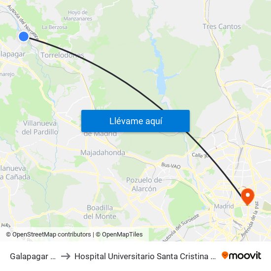 Galapagar - La Navata to Hospital Universitario Santa Cristina (Hospital Univ. Santa Cristina) map