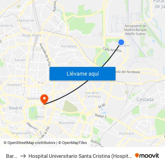 Barajas to Hospital Universitario Santa Cristina (Hospital Univ. Santa Cristina) map