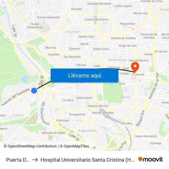Puerta Del Ángel to Hospital Universitario Santa Cristina (Hospital Univ. Santa Cristina) map